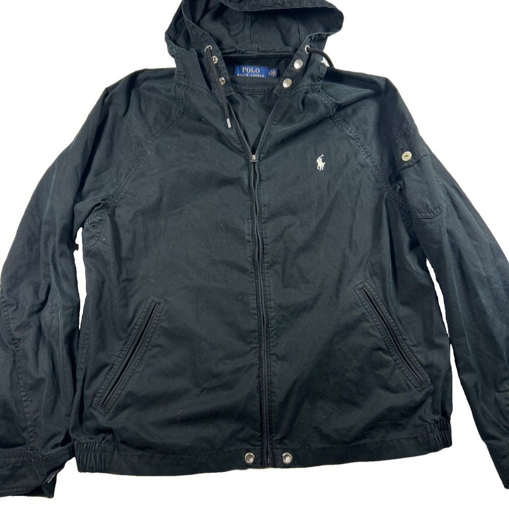Polo Ralph Lauren Hooded Military Field Jacket Mens L Black Utilitarian Gorpcore
